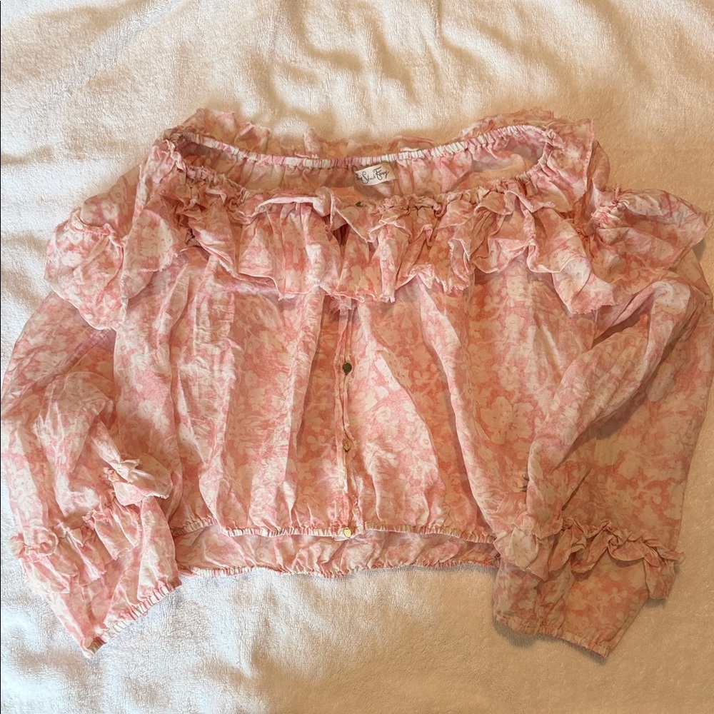 Love Shack Fancy off the shoulder blouse
